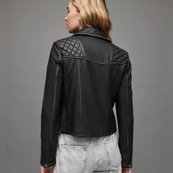All Saints Cargo Biker Leather Jacket - Distressed Black Leather size 2 - Picture 13 of 13